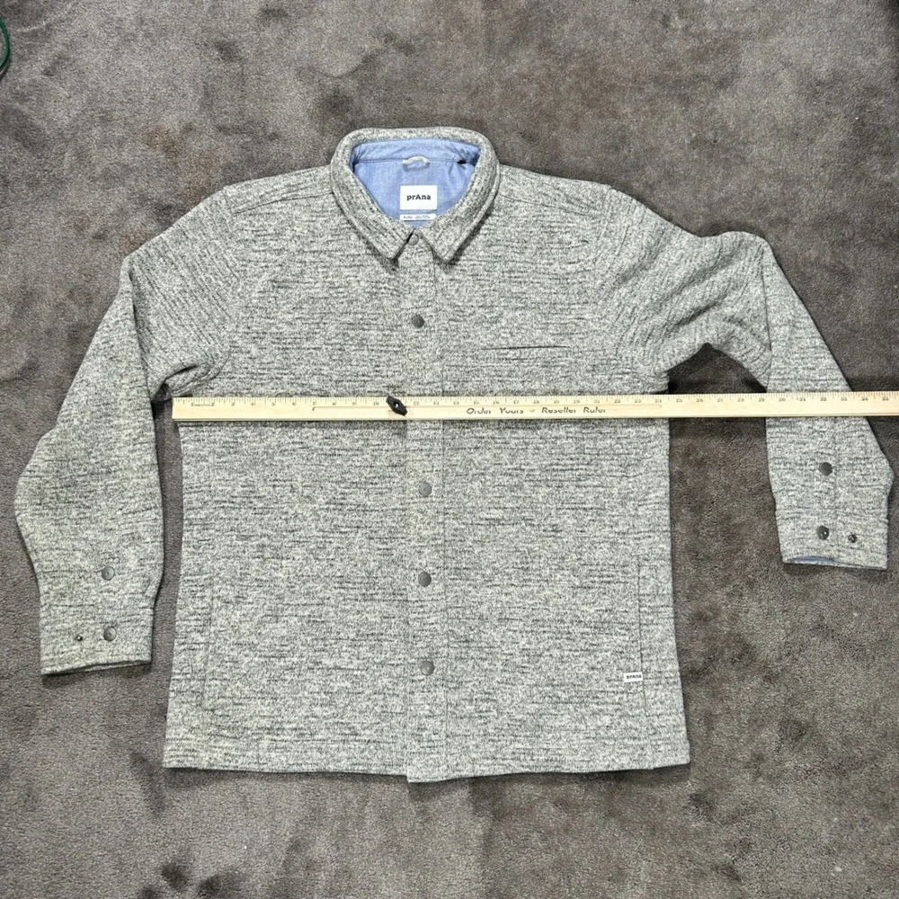 prAna Shirt Jacket Mens XL Gray Marled Polartec Fleece Lined Snap Front Shacket